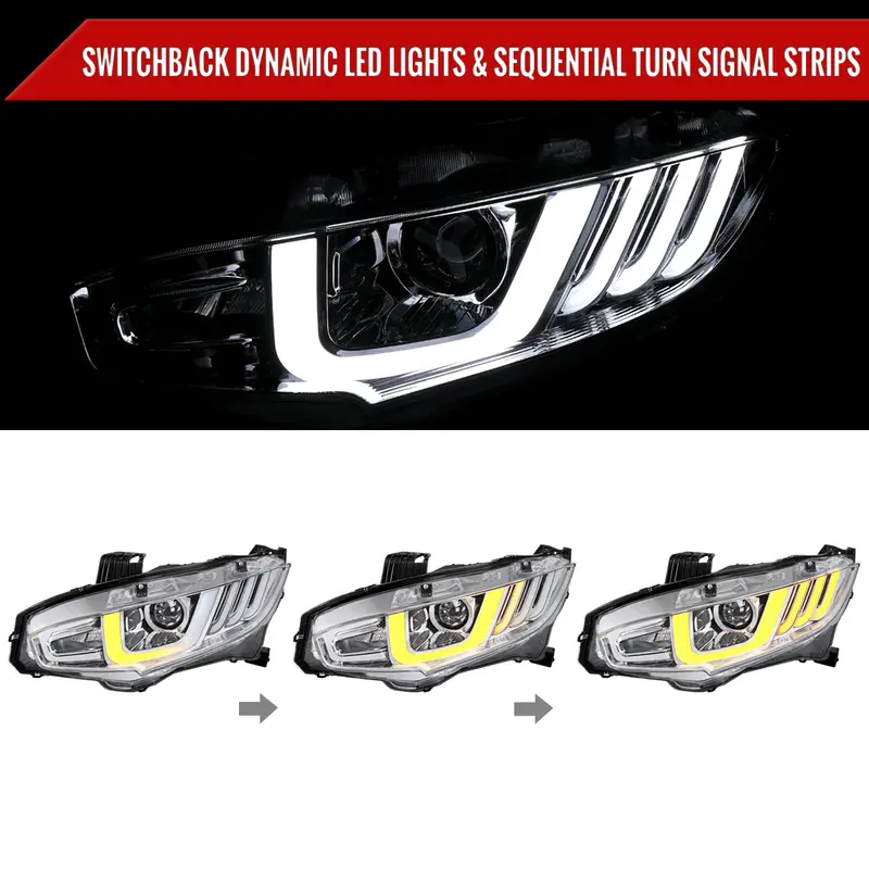 Spec-D 16-21 Honda Civic Sequential Led Headlights Chrome 2