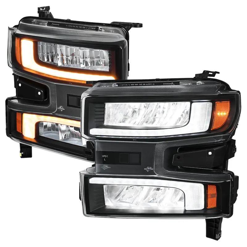 Spec-D 19-21 Chevy Silverado 1500 Headlights With Seq Turns Black 1