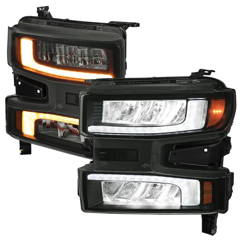 Spec-D 19-21 Silverado 1500 Pro Headlights With Seq Turn Black/Smoked 1
