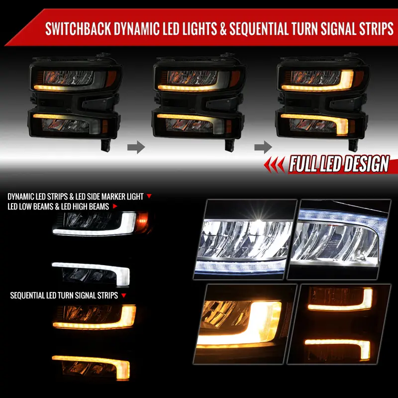 Spec-D 19-21 Silverado 1500 Pro Headlights With Seq Turn Black/Smoked 2