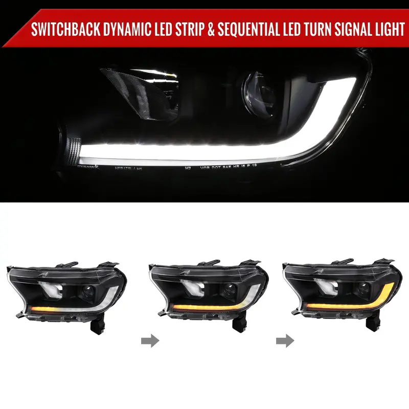 Spec-D 19-22 Ford Ranger Seq Led Bar Projector Headlights Black 2