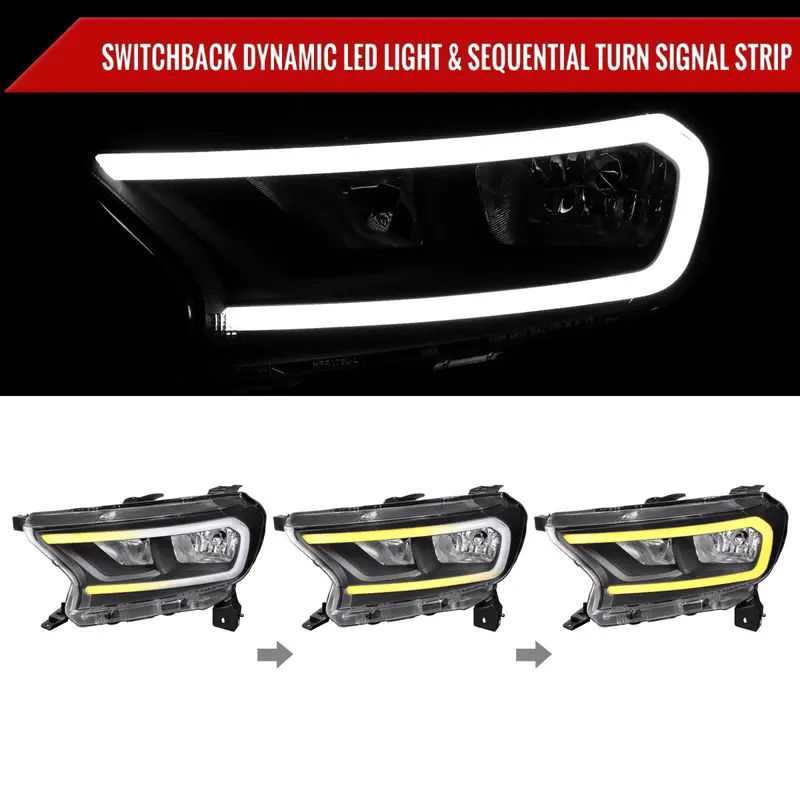 Spec-D 19-23 Ranger Xl Xlt Headlights Oem Style Led Bar Turns Black 2