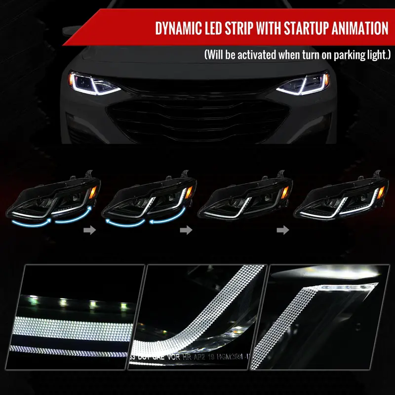 Spec-D 19-24 Chevy Malibu Full Sequential Led Headlights Black/Smoked 2