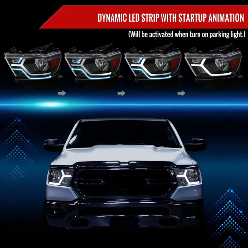 Spec-D 19-24 Ram 1500 Headlights Animated Led Bar Oem Style Black 2