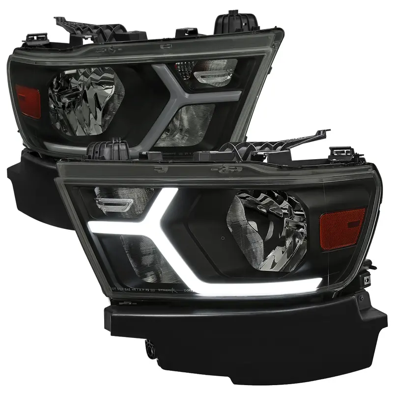 Spec-D 19-24 Ram 1500 Headlights Animated Led Bar Smoked. 1