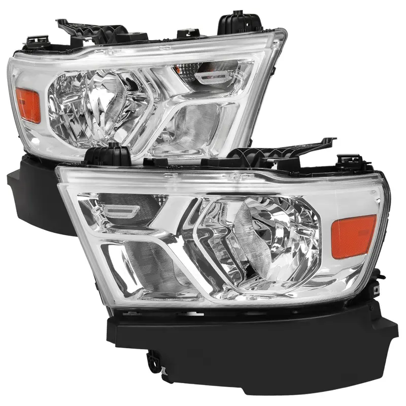 Spec-D 19-24 Ram 1500 Headlights Factory Style Chrome Amber Reflector 1
