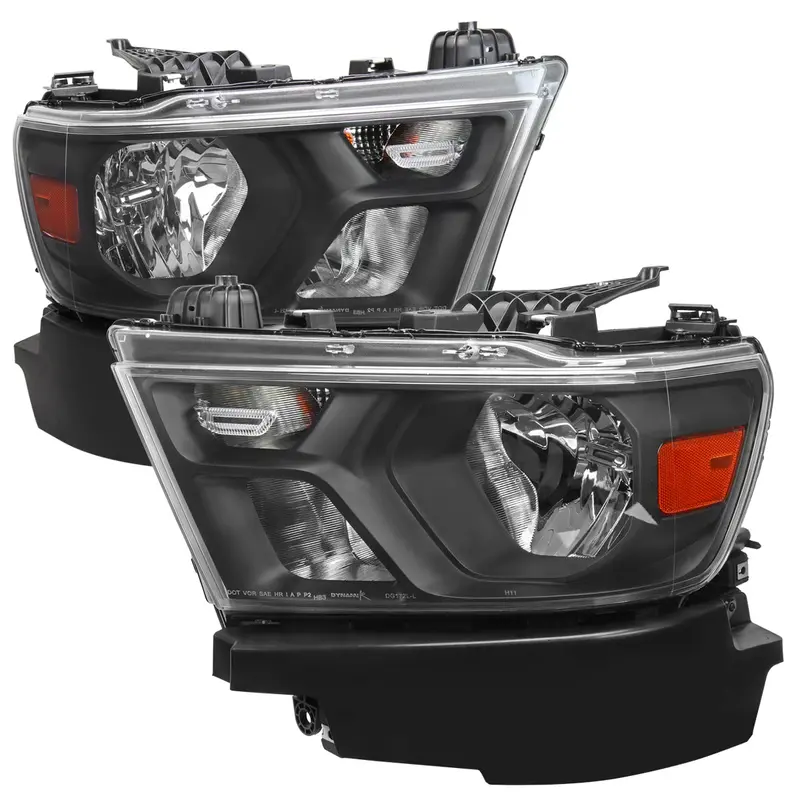 Spec-D 19-24 Ram 1500 Headlights Oem Style Amber Reflectors Black 1