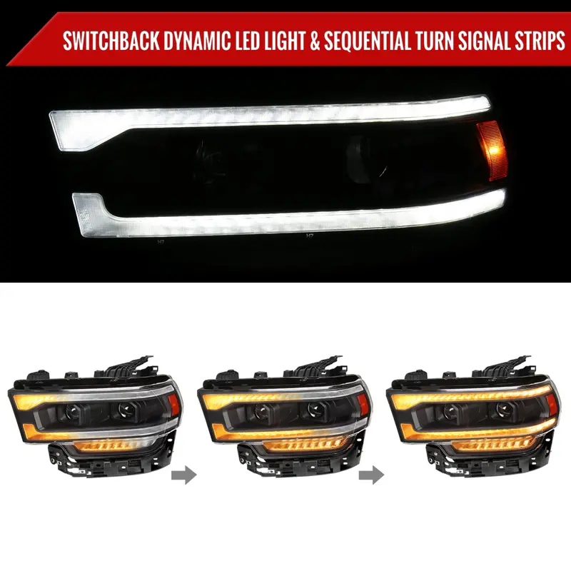 Spec-D 19-24 Ram 2500-5500 Headlights Switchback Seq Matte Black 2
