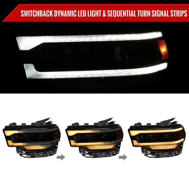Spec-D 19-24 Ram 2500-5500 Headlights Switchback Sequential Smoked 2