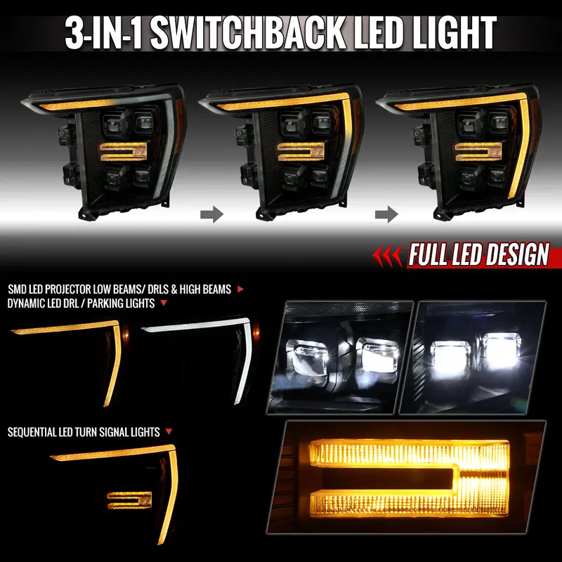 Spec-D 21-23 F-150 Seq Led Projector Headlights Halogen Smoked 2