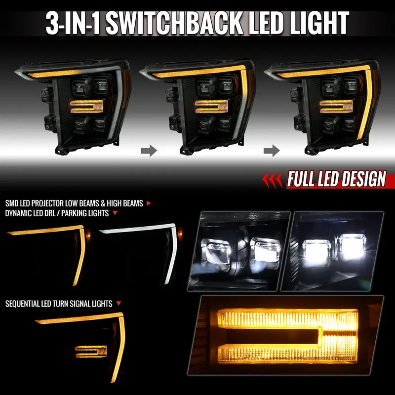 Spec-D 21-23 F-150 Seq Led Projector Headlights Oem Led Smoked 2
