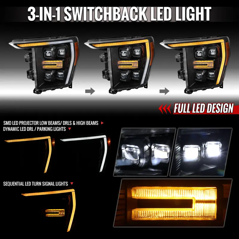 Spec-D 21-23 F-150 Seq Projector Headlights Halogen Matte Black/Clear 2