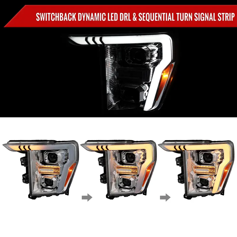 Spec-D 21-23 Ford F-150 Headlights Led Bar Projector Sequential Chrome 2