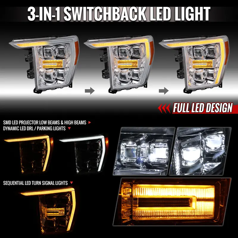 Spec-D 21-23 Ford F-150 Oem Led Headlights Full Sequential Chrome 2