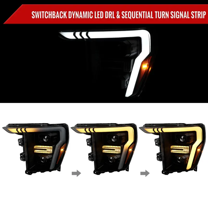 Spec-D 21-25 Ford F-150 Projector Headlights Seq Bar Black/Smoked 2