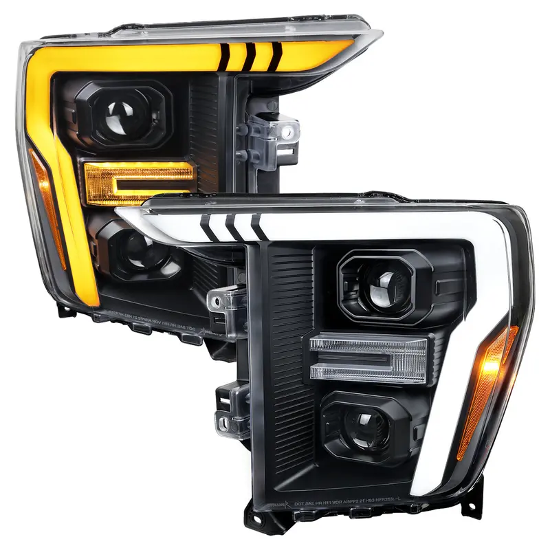 Spec-D 21-25 Ford F-150 Projector Headlights Seq Led Bar Black 1
