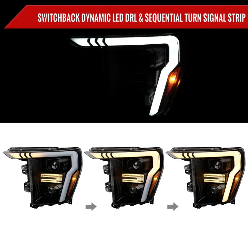 Spec-D 21-25 Ford F-150 Projector Headlights Seq Led Bar Black 2
