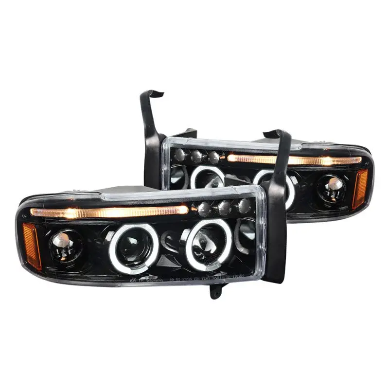 Spec-D 94-01 Dodge Ram 1500 2500 3500 Headlights Dual Halo Jet Black 1