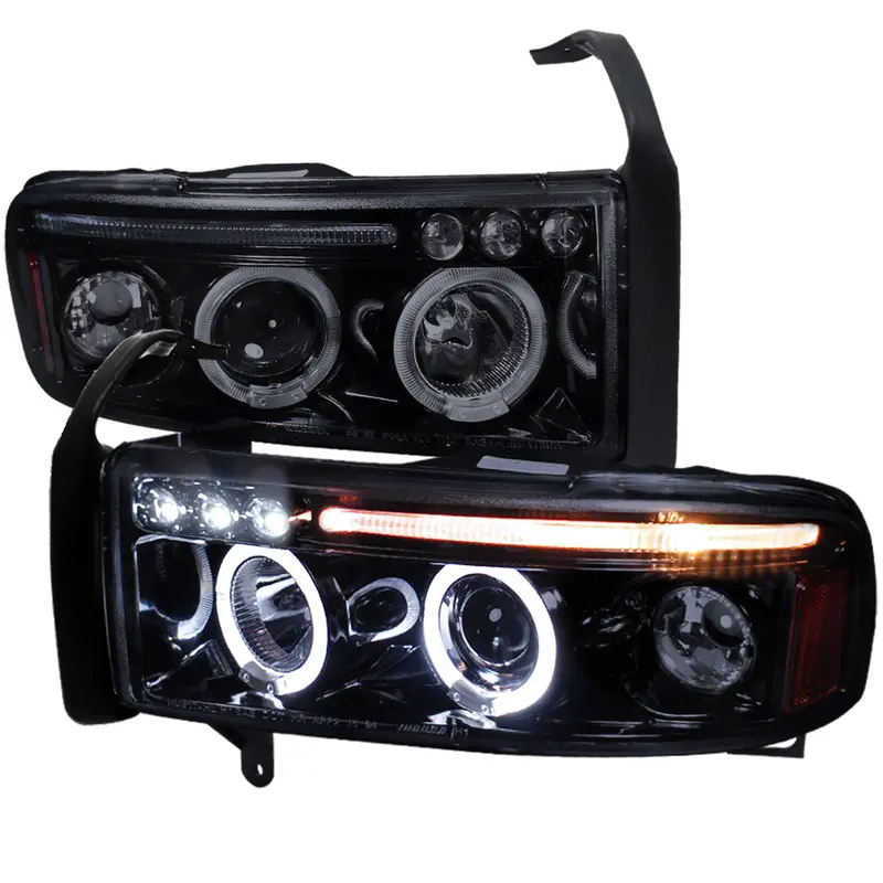 Spec-D 94-01 Dodge Ram 1500 2500 3500 Headlights Dual Halo Smoked 1