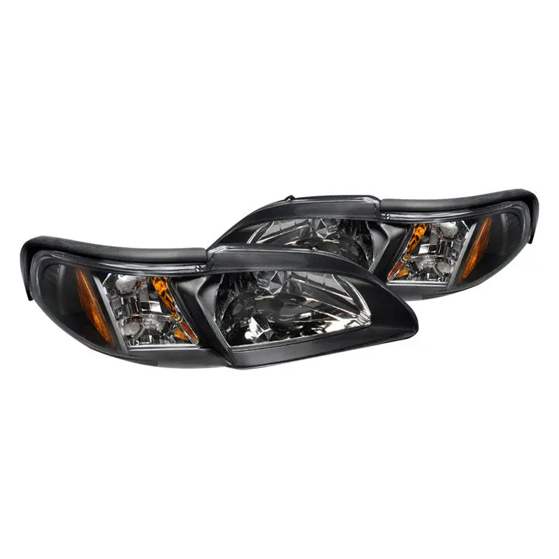 Spec-D 94-98 Ford Mustang Headlights Black Amber Reflectors 1