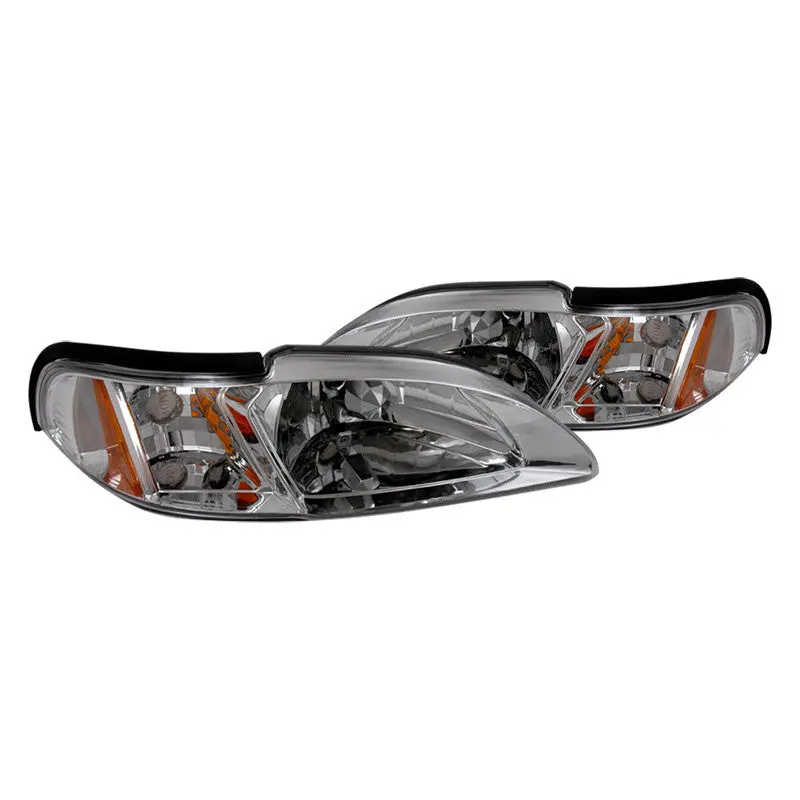 Spec-D 94-98 Ford Mustang Headlights Chrome Amber Reflectors 1
