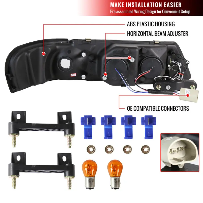 Spec-D 95-99 Nissan 200Sx Halo Projector Headlights Black 2
