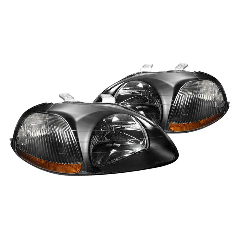 Spec-D 96-98 Honda Civic Headlights Black Amber Reflectors 1