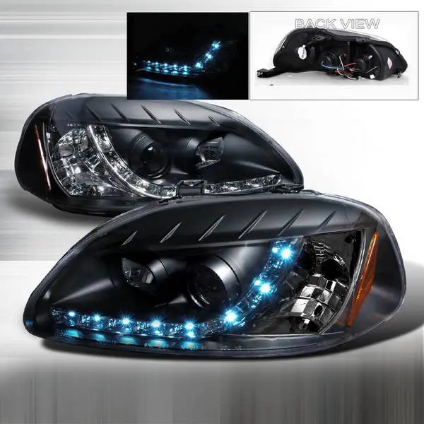 Spec-D 96-98 Honda Civic R8 Halo Projector Headlights Black 2