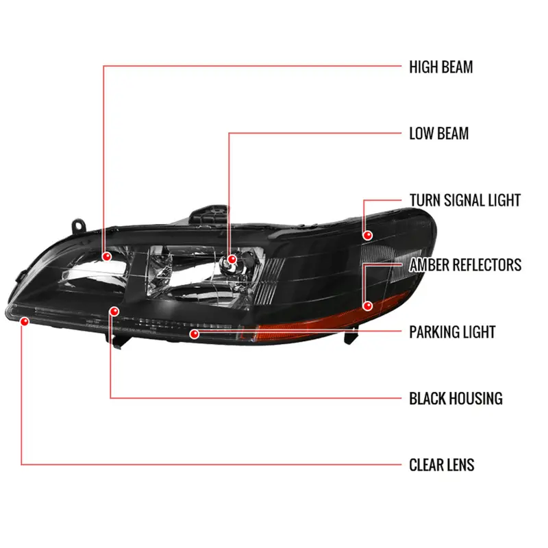 Spec-D 98-02 Honda Accord Headlights Crystal Matte Black/Clear 2