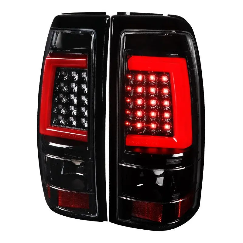 Spec-D 99-02 Chevrolet Silverado Red Led Bar Tail Lights Black Clear 1