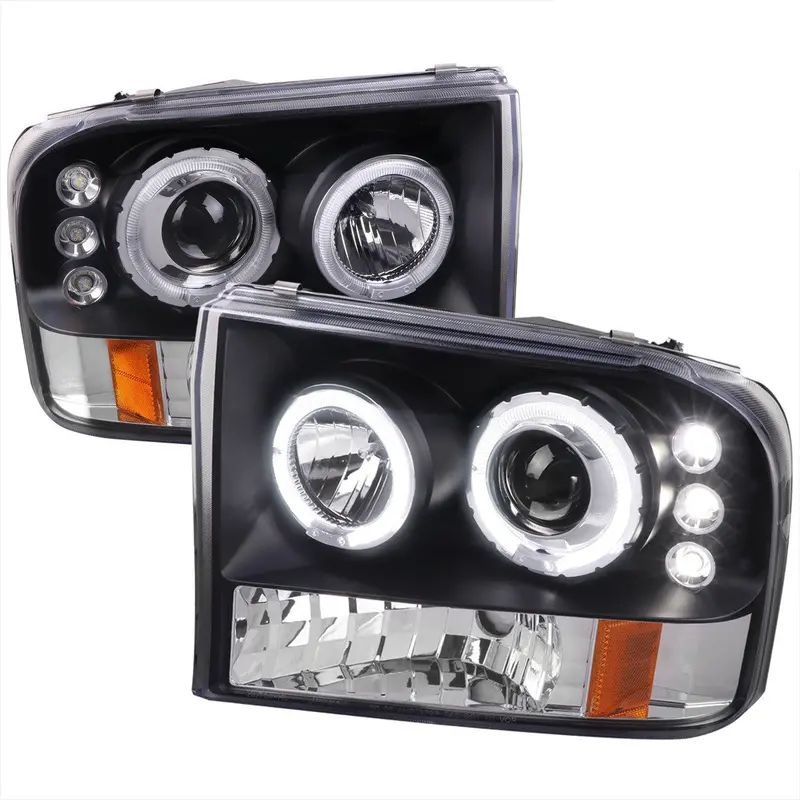 Spec-D 99-04 Ford F250 F350 F450 Dual Halo Headlights Black 1