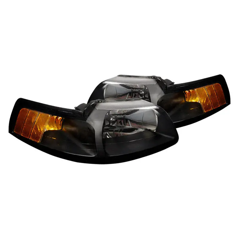 Spec-D 99-04 Ford Mustang 1Pc Headlights Black Amber Reflectors 1