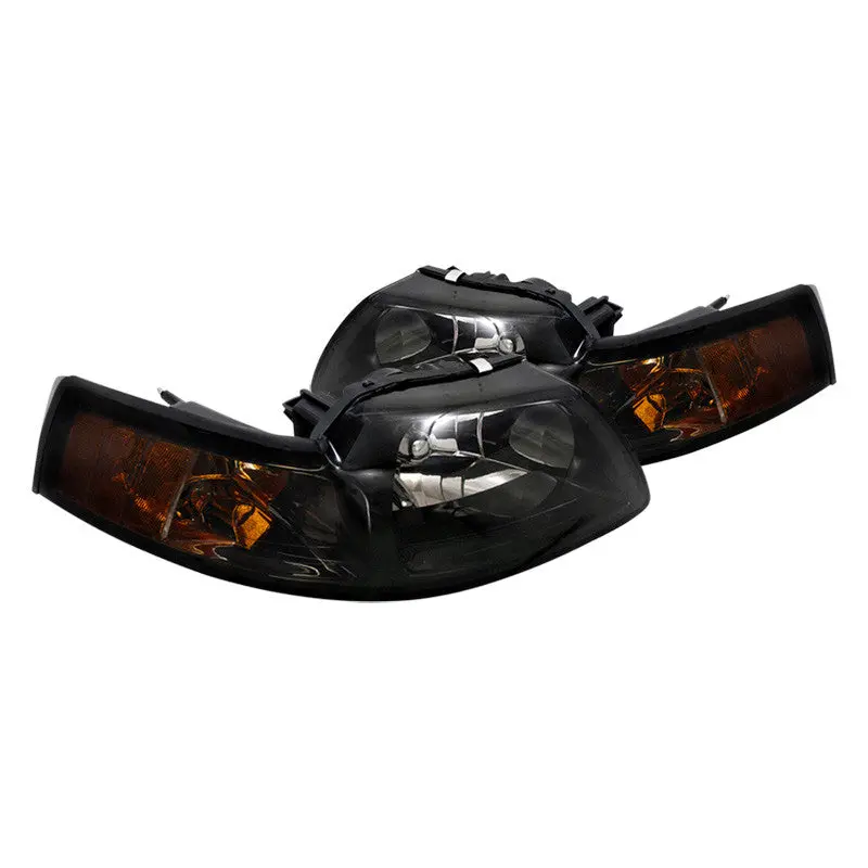 Spec-D 99-04 Ford Mustang 1Pc Smoked Headlights Amber Reflectors 1