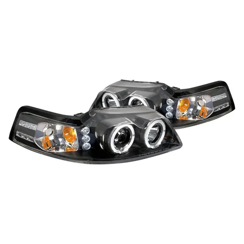 Spec-D 99-04 Ford Mustang Projector Halo Headlights Matte Black/Clear 1