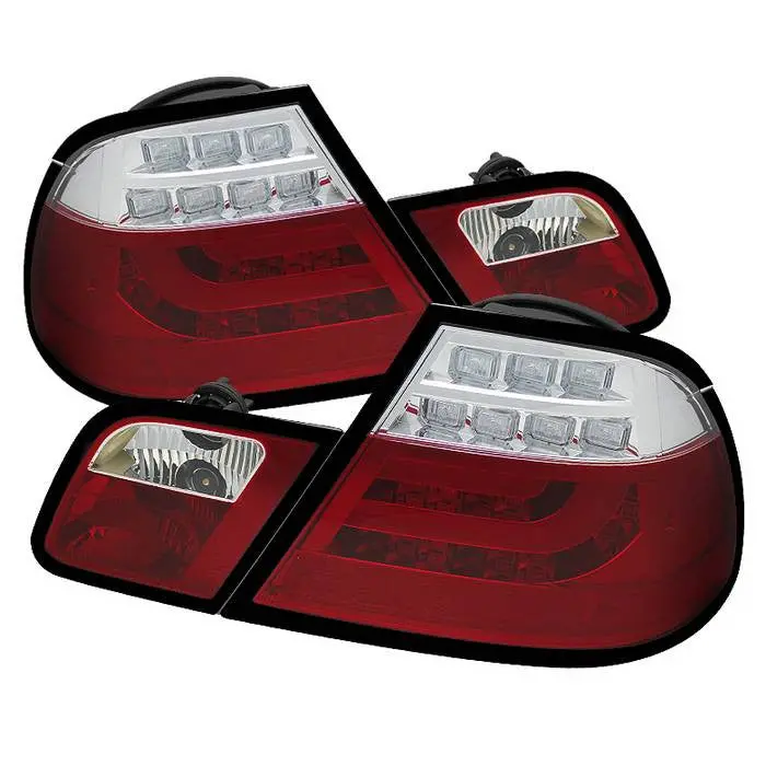 Spyder 00-03 Bmw 3-Series E46 2Dr Tail Lights Led Bar Red Clear 1