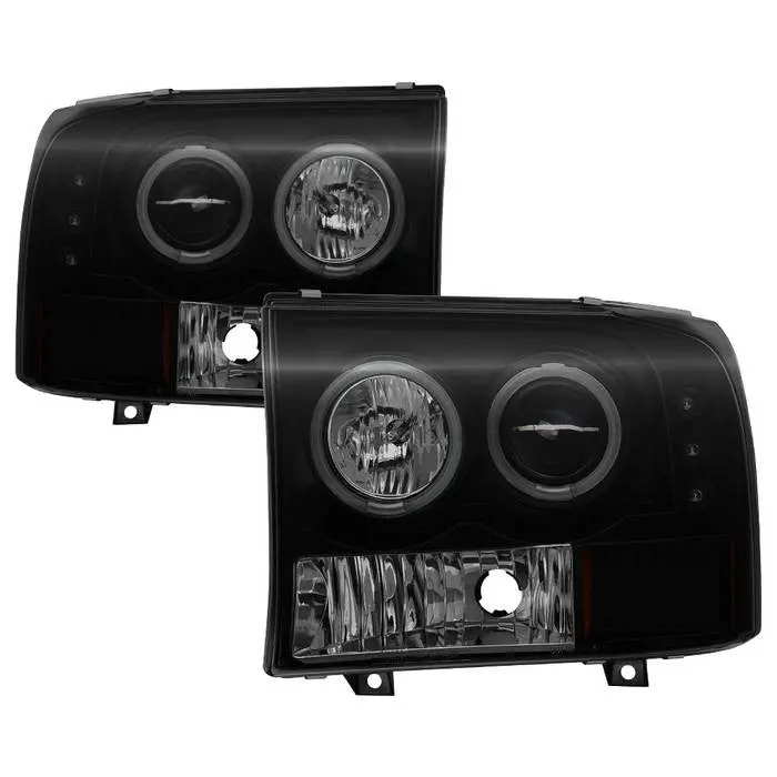 Spyder 00-04 Ford F250 Excursion Projector Headlights Black Smoked 1