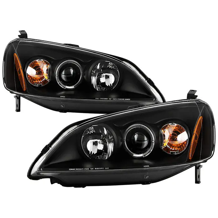 Spyder 01-03 Honda Civic 4Dr 1Pc Projector Headlights Black 1
