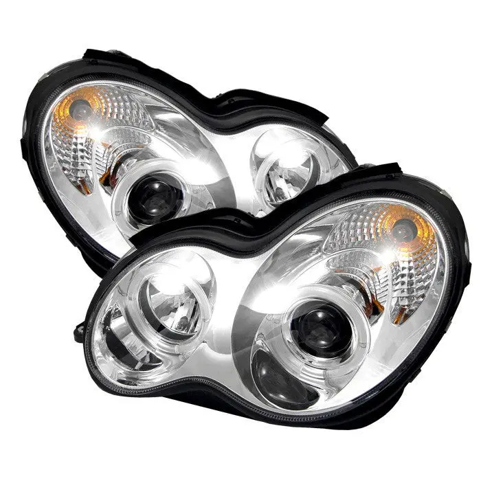 Spyder 01-05 Mercedes C-Class 4Dr Halo Projector Headlights Chrome 1