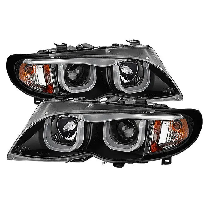 Spyder 02-05 Bmw 3-Series E46 4Dr 3D Halo Projector Headlights Black 1