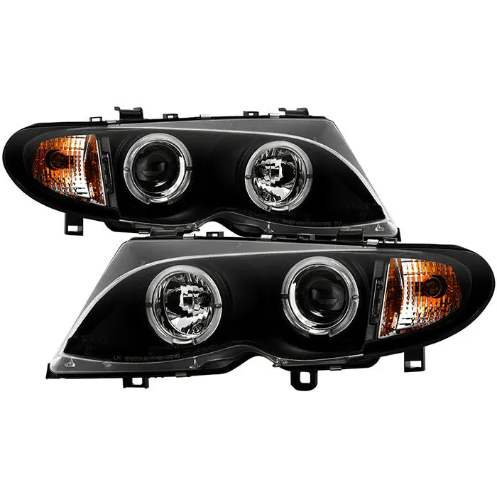 Spyder 02-05 Bmw 3-Series E46 4Dr Halo Projector Headlights Black 1