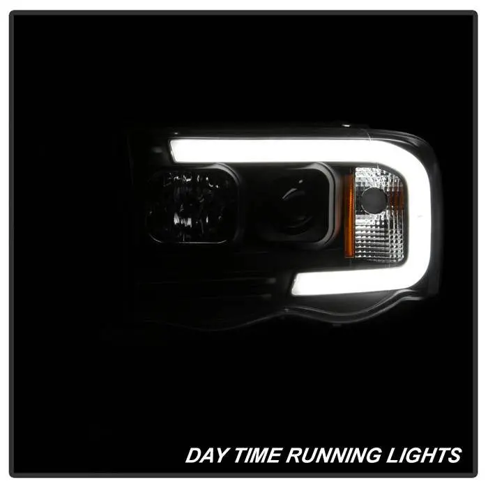 Spyder 03-05 Dodge Ram 1500-3500 Projector Headlights Led Bar Black 2