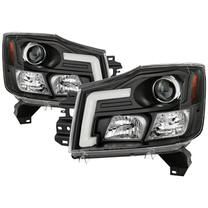 Spyder 04-15 Nissan Titan Projector Headlights V2 Light Bar Black 1