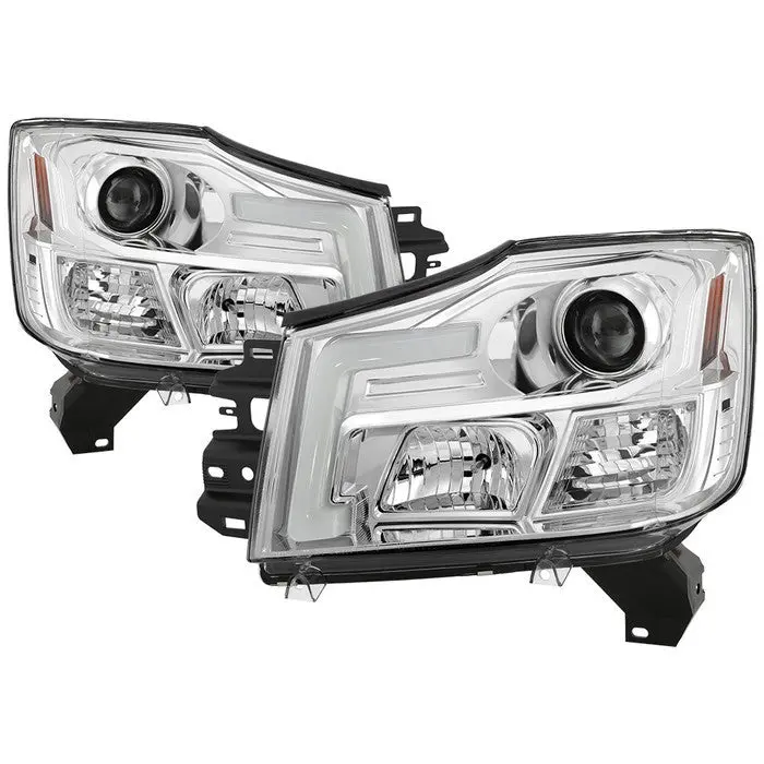 Spyder 04-15 Nissan Titan Projector Headlights V2 Light Bar Chrome 1
