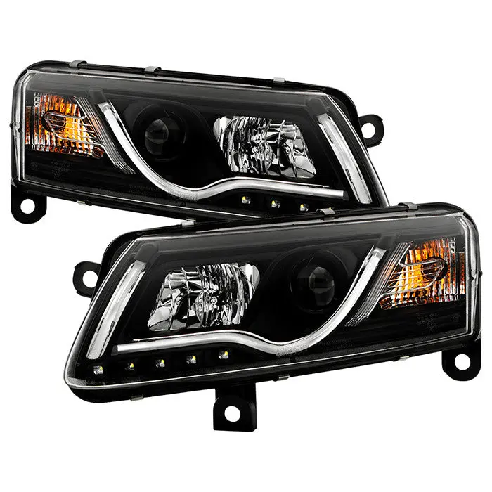 Spyder 05-07 Audi A6 Projector Headlights Light Tube Drl Afs Black 1