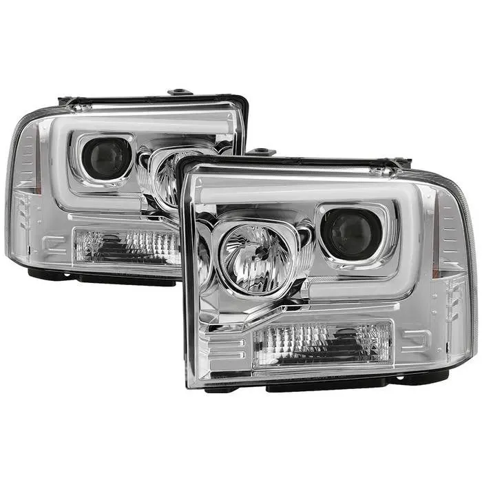 Spyder 05-07 Ford F250/F350/F450 Projector Headlights V2 Drl Bar Black 1