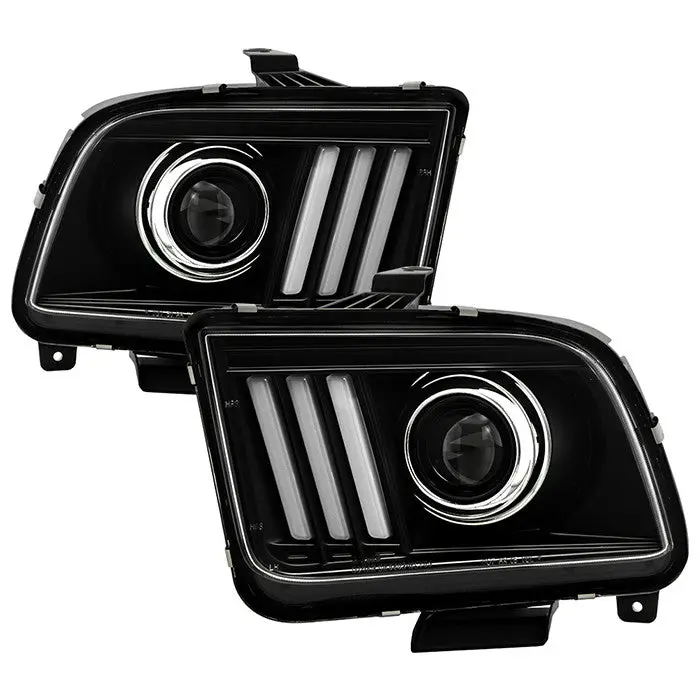 Spyder 05-08 Ford Mustang Projector Headlights V2 Light Bar Black 1