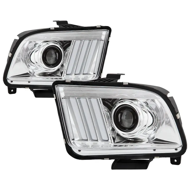 Spyder 05-08 Ford Mustang Projector Headlights V2 Light Bar Chrome 1