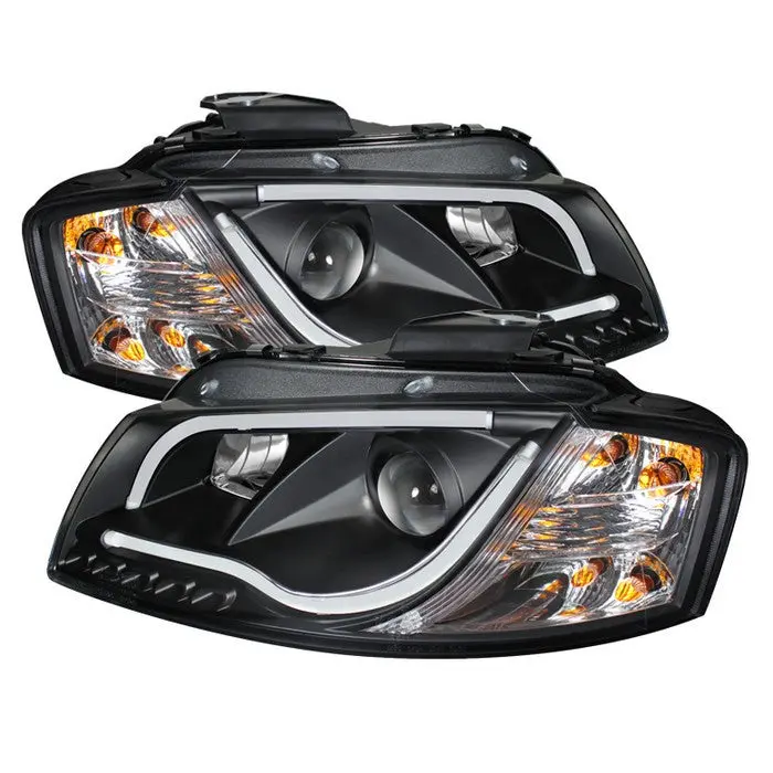 Spyder 06-08 Audi A3 Projector Headlights Light Tube Drl Bar Black 1