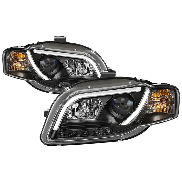 Spyder 06-08 Audi A4 Projector Headlights Light Tube Drl Bar Black 1