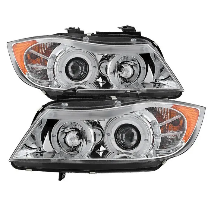 Spyder 06-08 Bmw 3-Series E90 4Dr Projector Headlights Amber Chrome 1